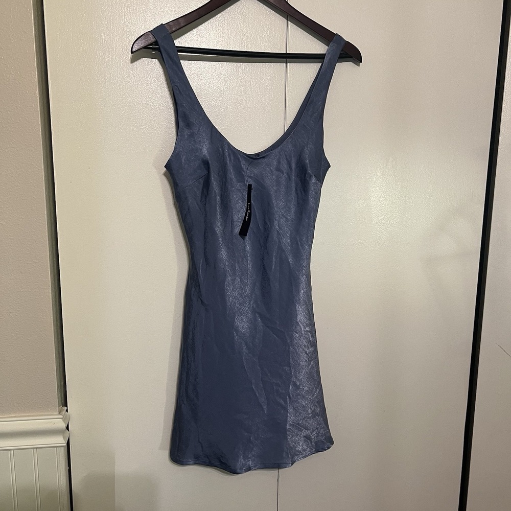 New! Lulus Blue Satin Fit & Flare Scoop Neck Sleeveless Dress Size Small NWT